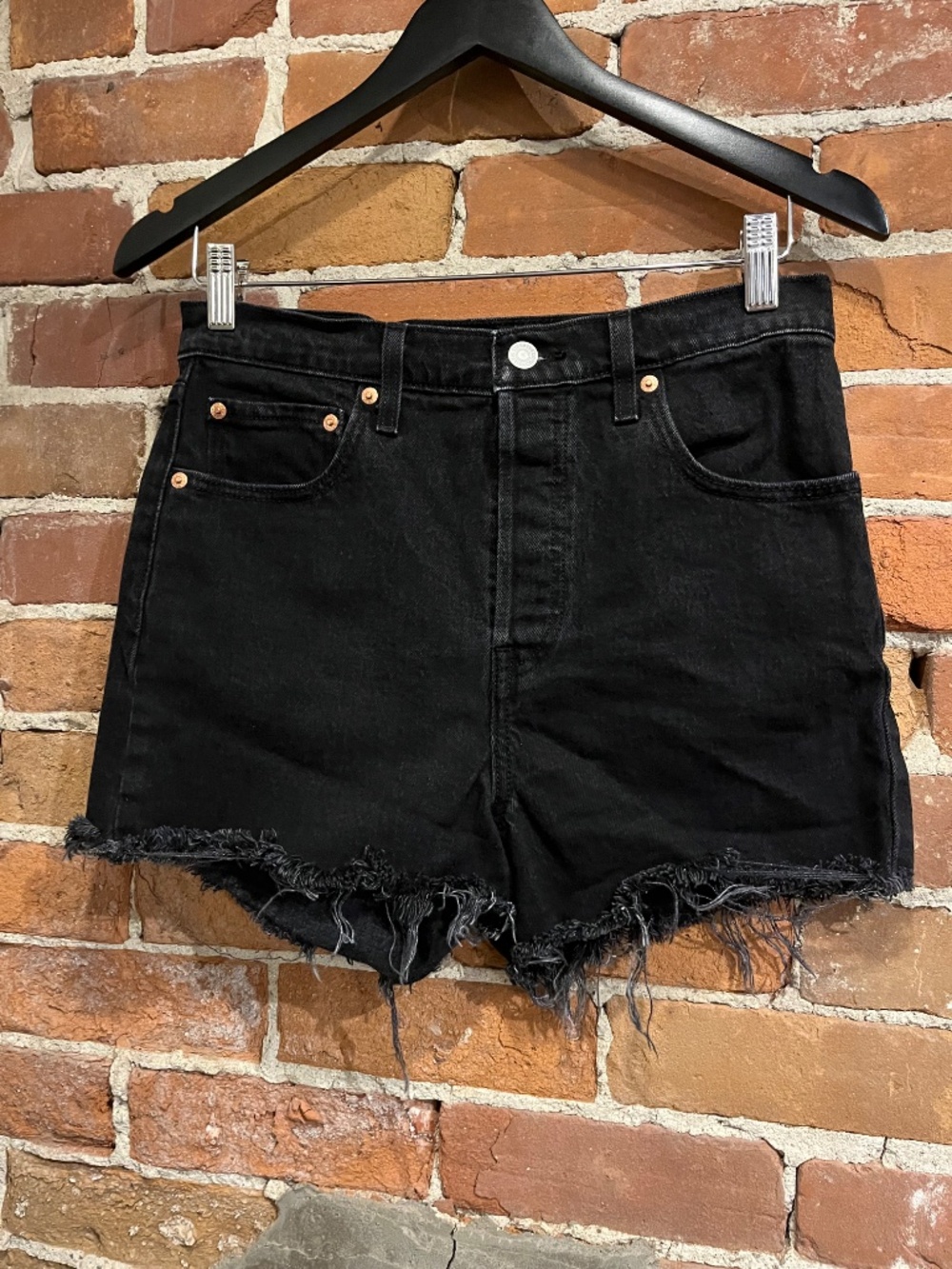 Levi's Black Buttonfly Ribcage Cut Off Shorts - Picture 5 of 7